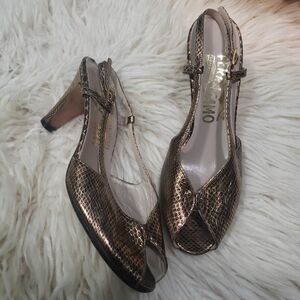 Salvatore Ferragamo women's vintage peep toe 3" metallic reptile print heel s4